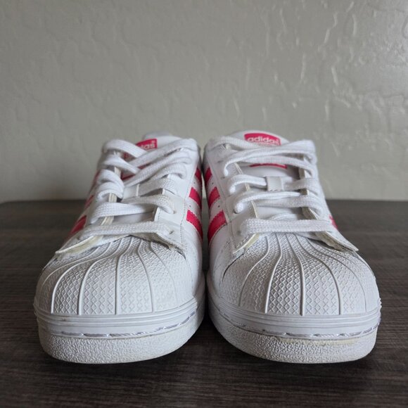 Adidas Superstar J Sneakers Shoes White/Iridescent Hot Pink Big Girls 6.5 DB1210 - Picture 2 of 12